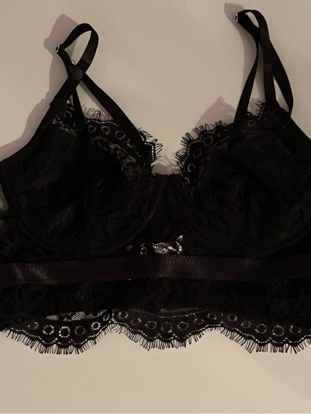 Delicate Lace Bralette in Black with Scalloped Hem